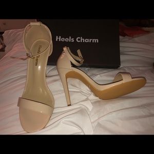 Heels charm open toed nude heels